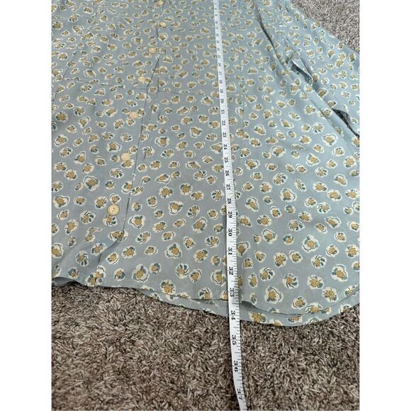 Flax Oversized Button Up Blouse Sheer Rayon Floral Pattern Tunic Blue Women’s M - Picture 9 of 11